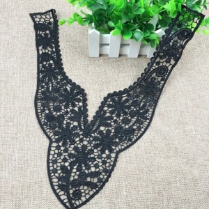 Elegáns női DIY fekete virágos csipke nyakkivágás galléros alkalmazás ruha